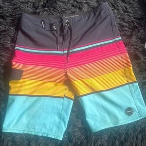 O'Neill Pink and Yellow Board Shorts Quick-Dry Athletic Cut